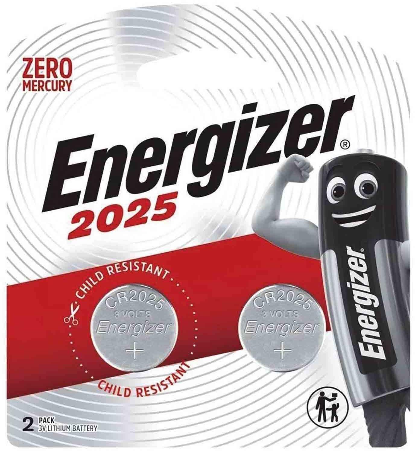 Energizer 2025 Lithium Coin Battery - 3 Volt - 2 Batteries