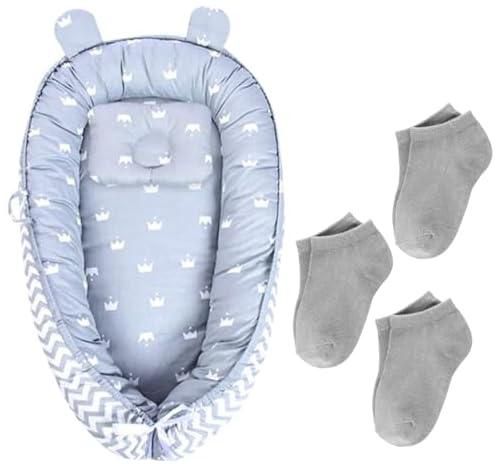 Star Babies Combo Pack (Buy Lounger Sleeping bed with Get Kids Socks 3Pair)-Grey Stripe