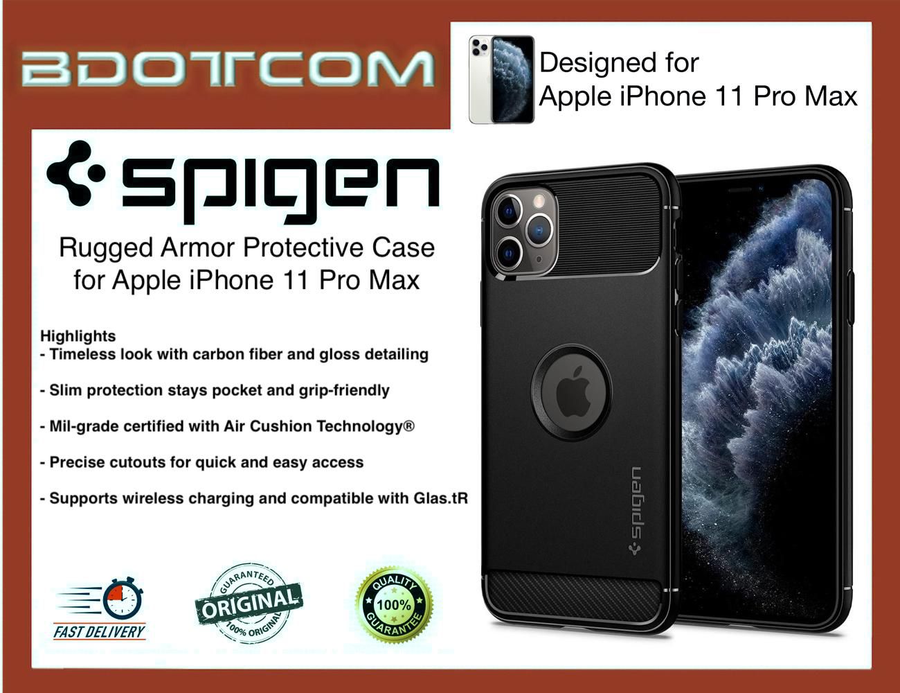 Spigen Rugged Armor Apple iPhone 11 Pro Max Case (Black)