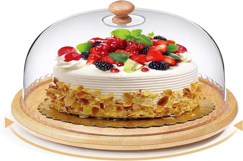 High quality bamboo base cake/fruit stand with high quality aclyric top dome cove