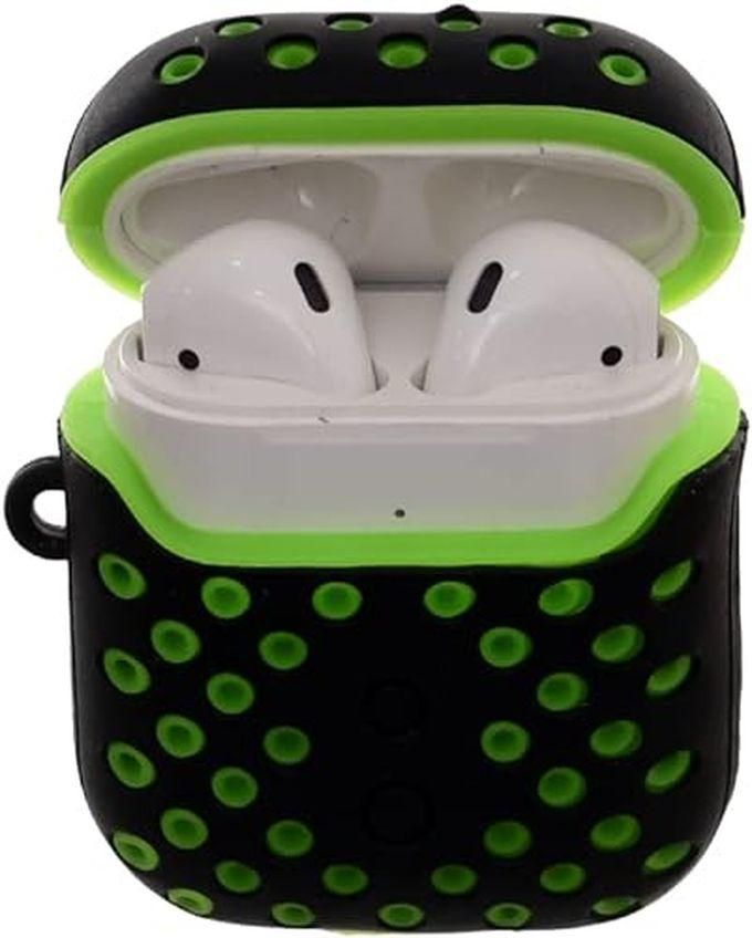 Silicone Airpods Case With Point Design And Metal Hanger For Airpods - Black Green
