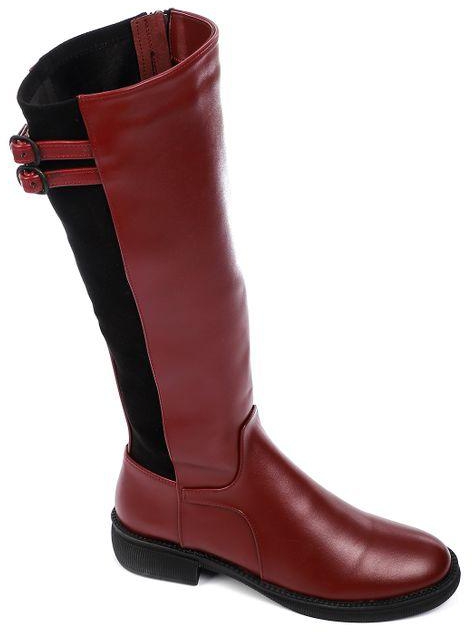Mr Joe Bi-tone Side Zipper Knee High Boots - Black & Burgundy