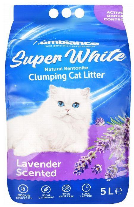 Super White سوبر وايت بنتونيت متكتل لفضلات القطط برائحة اللافندر 5 لتر