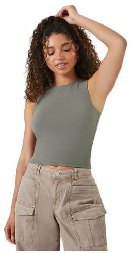 Forever21 Women Cotton-Blend Tank Top M Olive 00482578