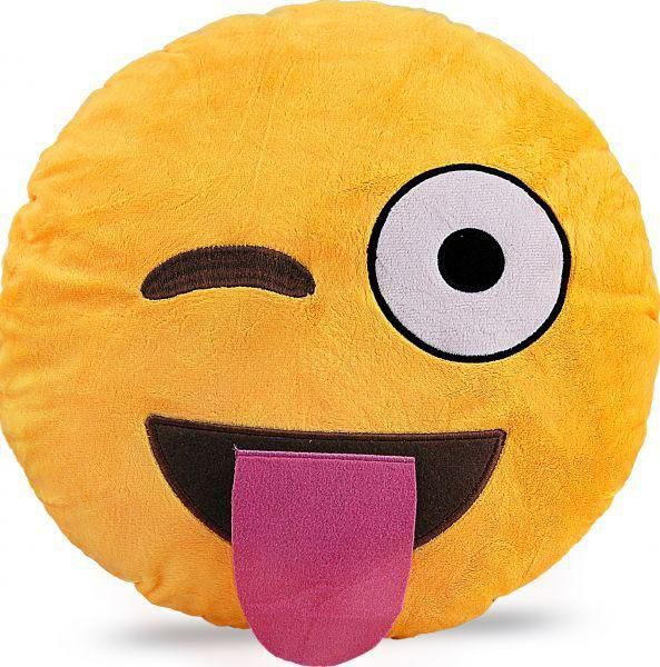 Kidcia Emoji Smiley Emoticon Yellow Round Cushion Pillow - Wink 35 X 35 cm