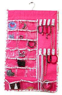 Pink Flowered Double Face Hanging Jewellery Organizer