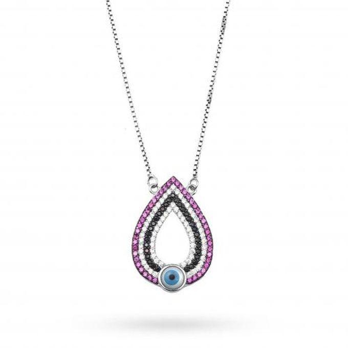Fashion Necklace For Women With A Blue Bead, Silver 925