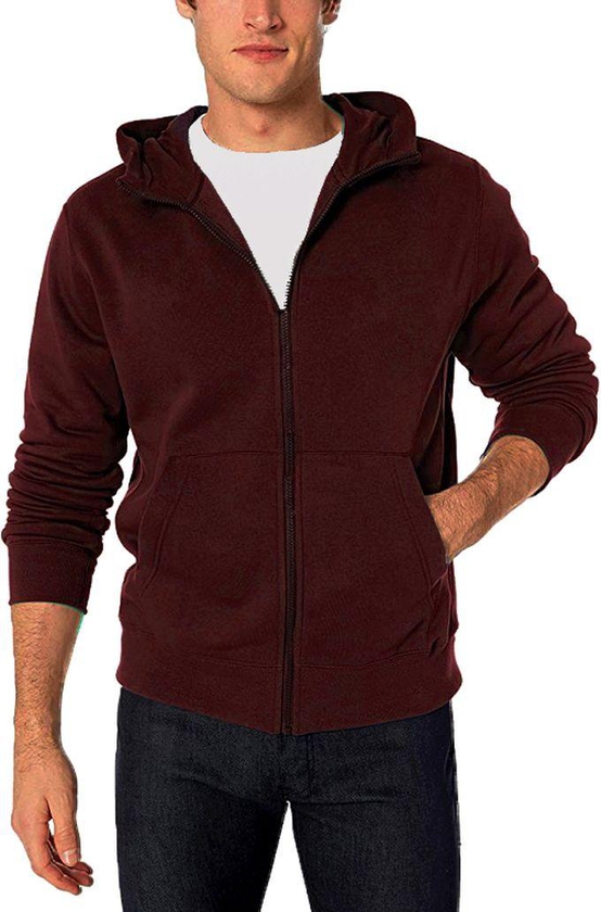 Casual Zipped Hooded Sweatshirt - Dark Red