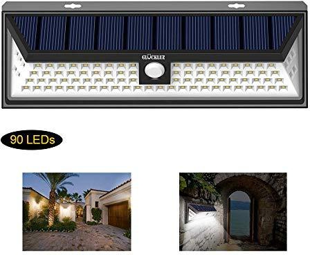 Solar light Outdoor Motion Sensor light Wall Light 90 LEDs Waterproof Wide Lighting Angle for Outdoor Garden Garage Patio Deck Wall Patio Porch Hallway Garage Camping (Cool White)