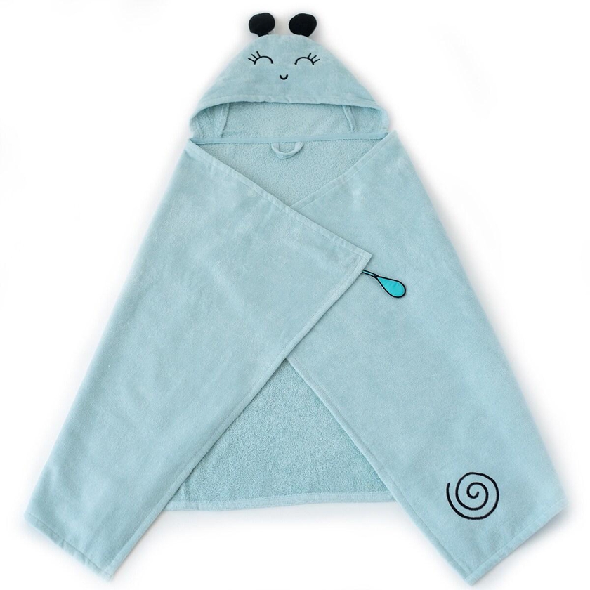 Milk&amp;Moo Sangaloz Velvet Hooded Towel for Baby, 100% Cotton Bath Towel for Babies and Toddlers (Blue)