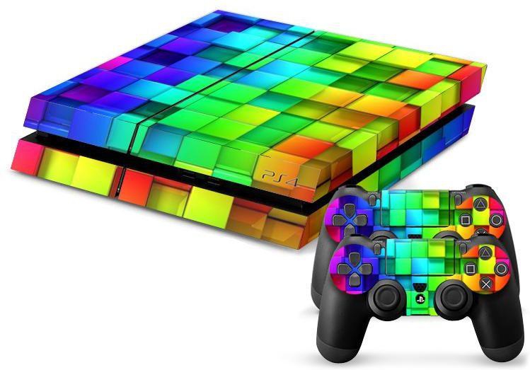Colorfull Squares Cover Sticker For PS4 Console And Controller