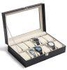 Watch Box for 12 Pieces and Jewellery Case Organiser in PVC Leather and Display Glass Top Black