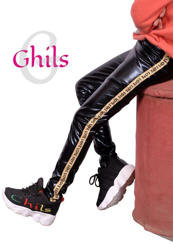 Ghils Leggings - Ghils . Girls' Lycra Disco Leather Pants - Black - Love