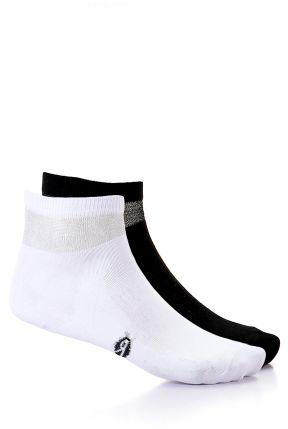 Ravin Set Of 2 Glittery Neck Low Cut Socks - Black & White