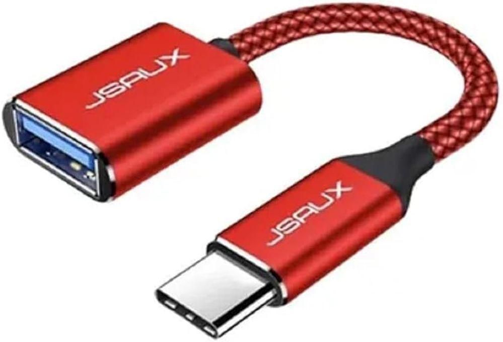 JSAUX JSAUX ARMOR Series USB-C Male (Thunderbolt 3) to USB-A 3.0 Female OTG Durable Nylon Braided cable ,0.16m red