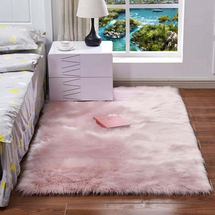 Get Fur Rug, 150×150 cm - Pink with best offers | Raneen.com