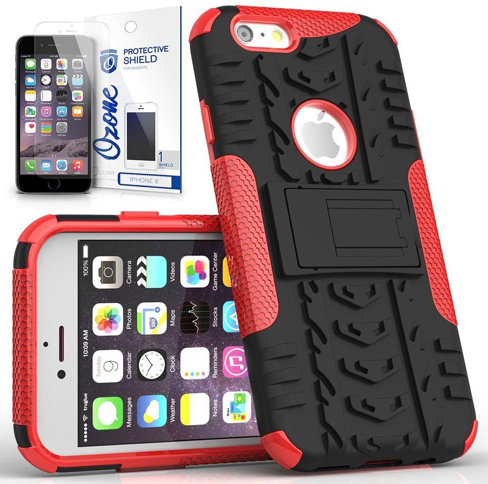 Heavy Duty Tire Design Tough Shockproof Rugged Hybrid Bumper Case Cover for Apple iPhone 6 -Red