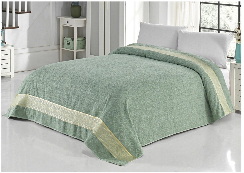 Villa Paris Premium Jacquard Bed Cover Turkish Cotton Blanket Organic Throw Bed Spread For Double/King Size Bed 200X220cm - Green