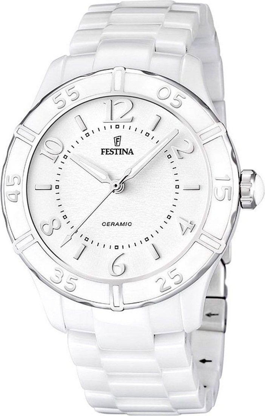 Festina Women's White Dial Ceramic Band Watch [F16621/1]