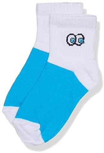 Hendam socks, soft half socket cotton socks for kids, turquoise with white heel and toes/eye drawing, 22_28