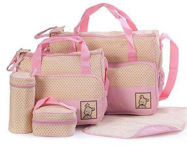 Generic Multi-Functional 5-Piece Dot Baby Diaper Bag Set - Pink