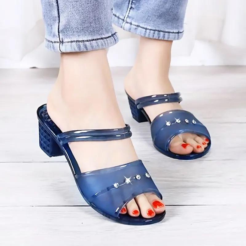 SXCHEN Women's Shoes Sandals Heels Sandals High-heeled Fashion Sandals and Slippers Women Latest Jelly One-word Slippers Increase Height and Two-wear Non-slip Mother's All-match Sa