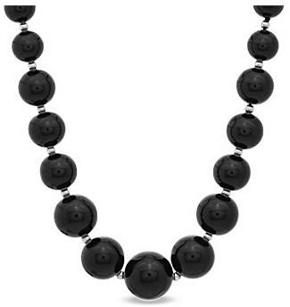Graduated Black Onyx with Beads Necklace 18 Inch and a 14K White Gold Lobster Clasp