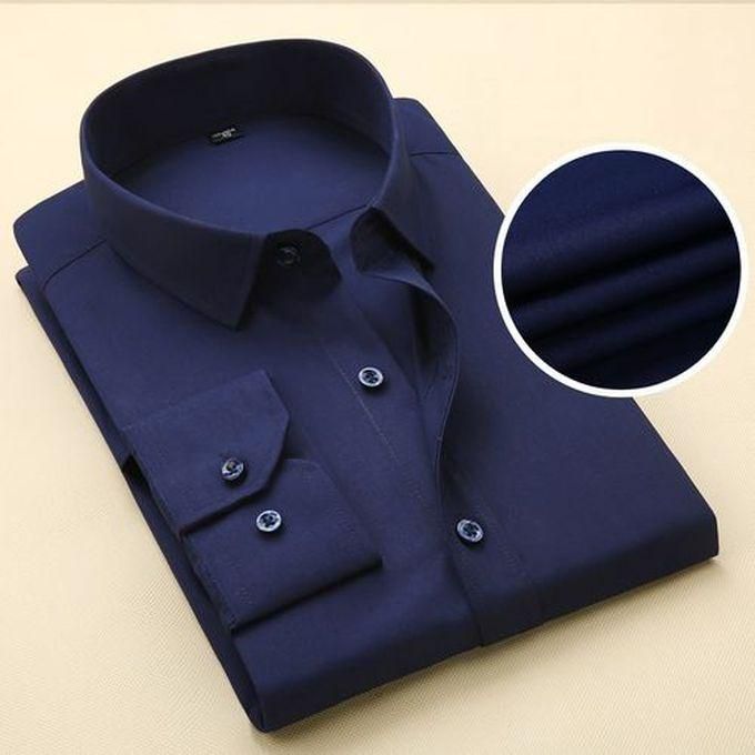 Men's Corporate Quality Formal Plain Long Sleeve Navy Blue Shirt