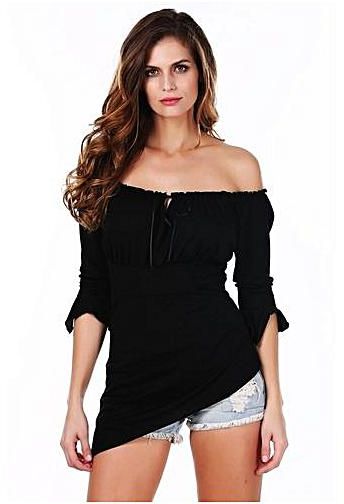 Sunweb Stylish Lady Fashion Off Shoulder Bell Sleeve Blouse Top ( Black )