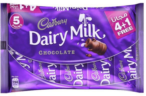 Cadbury Dairy Milk Chocolate - 28g x 4 Pieces +1 Free