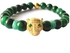 THE LEO Genuine Natural Colombian Emerald 2 Wheels With Green Cat Eye (8mm) And 18k Gold Plated And Zircons Leopard Head Charm Bracelet