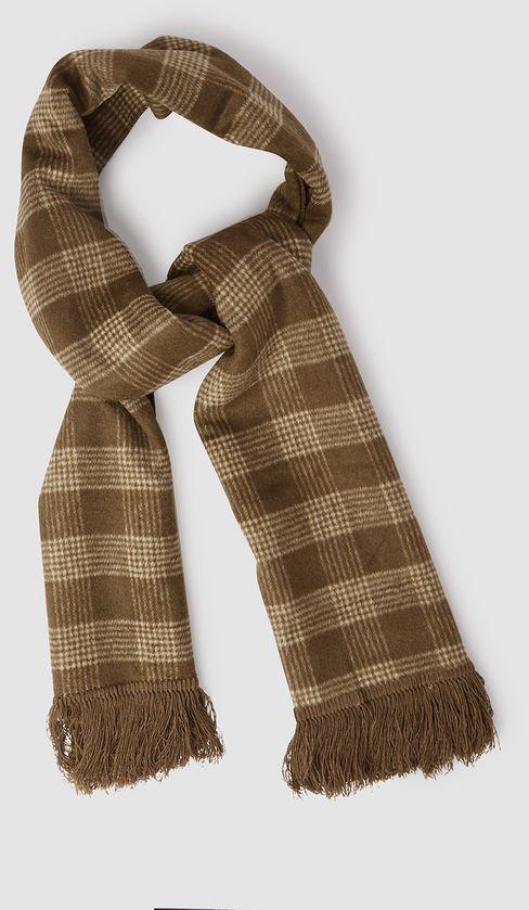 Scarf Collections Double Face Solid & Plaid Check/Carreau/Stripe Pattern Wool Winter Scarf/Shawl/Wrap/Keffiyeh/Headscarf/Blanket For Men & Women - Large Size 50x190cm - P02 Olive Brown