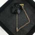 Lapel Pin Rose Suit Brooch With Gold Leaf And Chain - Black