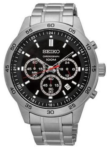 Seiko Men's Stainless Steel Bracelet, Black Dial And Water Resistant SKS519P1