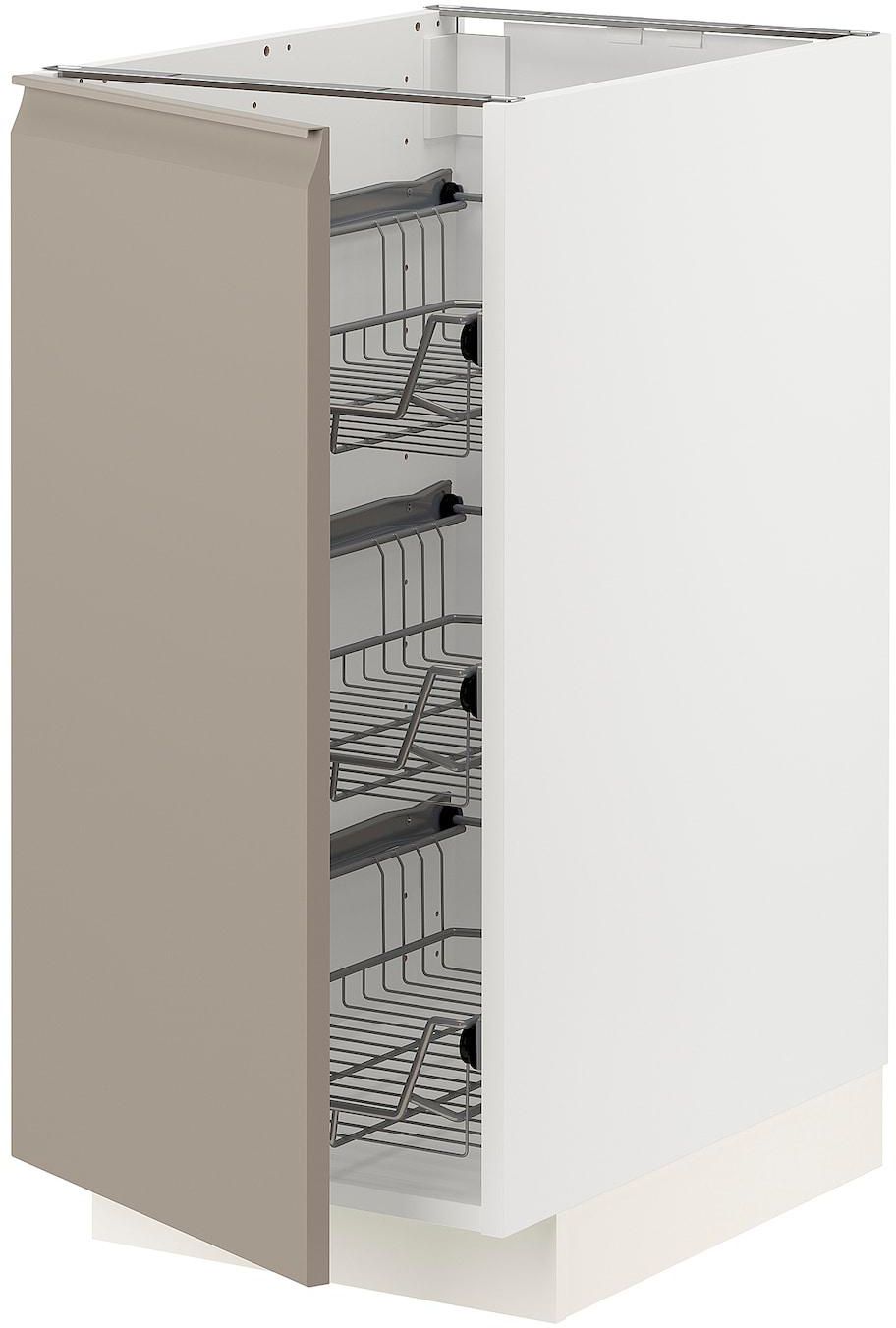 METOD Base cabinet with wire baskets - white/Upplöv matt dark beige 40x60 cm