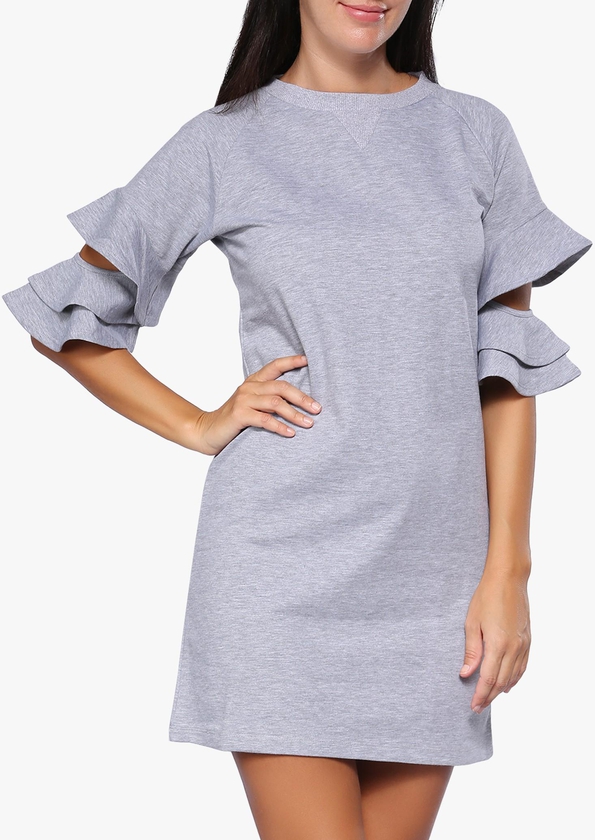 Grey Ruffled Sweatshirt Dress