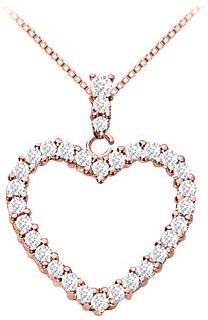 14K Rose Gold Vermeil Silver Floating Heart Cubic Zirconia Pendant Necklace 0.35 CT CZ