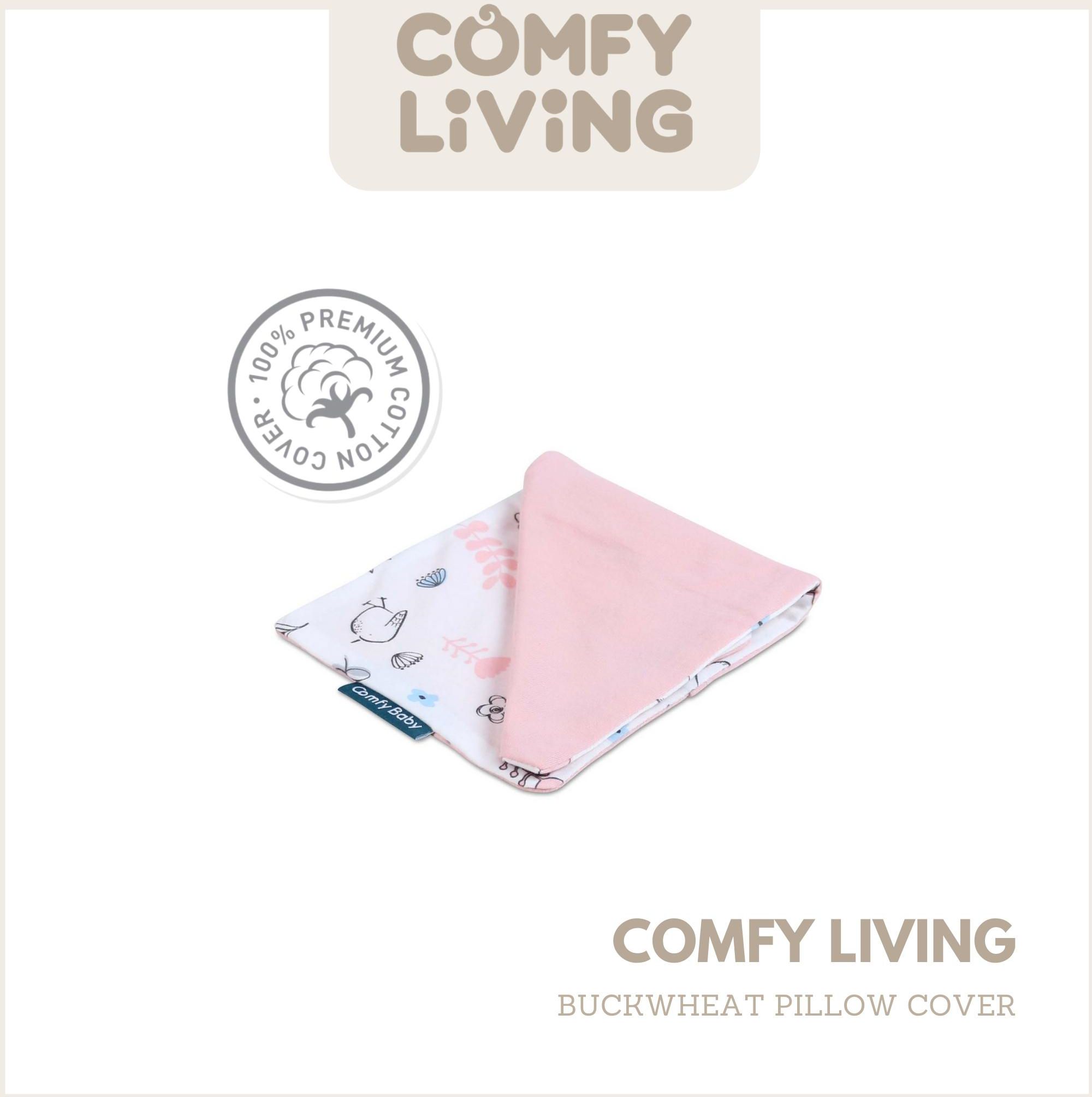 Comfy Living Buckwheat Baby Pillow Cover 14x33cm  (Pink Bird)