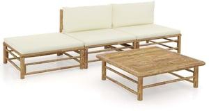 vidaXL 4 Piece Garden Lounge Set with Cream White Cushions Bamboo