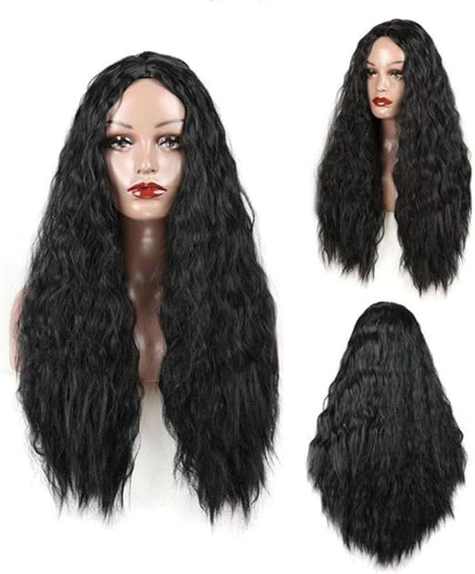 Long Curly Medium Part Synthetic Wig For Black Women Black (Color: Black)