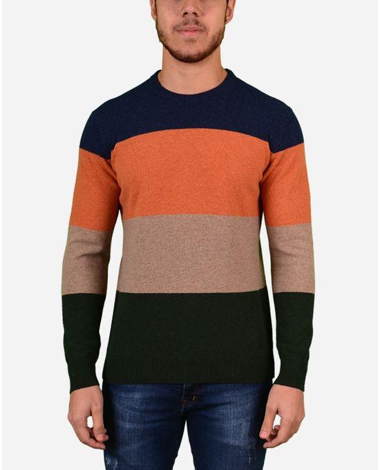 Town Team Rounded Neck Pullover - Navy Blue, Green & Orange