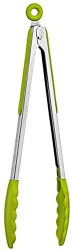 Generic Green Silicone Stainless Steel Cooking Kitchen Tongs Food Utensil BBQ Salad Bacon Tool