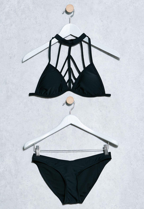 Halter Neck Strappy Bikini Set