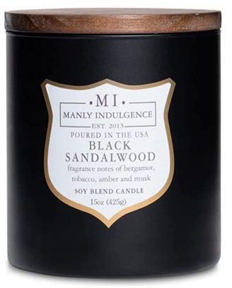 Manly Indulgence Scented Jar Candle Black Sandalwood Signature Collection Soy Wax Blend Wooden Wick 15 Oz Single Bergamot Tobacco Amber Musk
