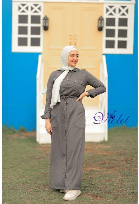 Grey Pocket Maxi Dress With Buttons