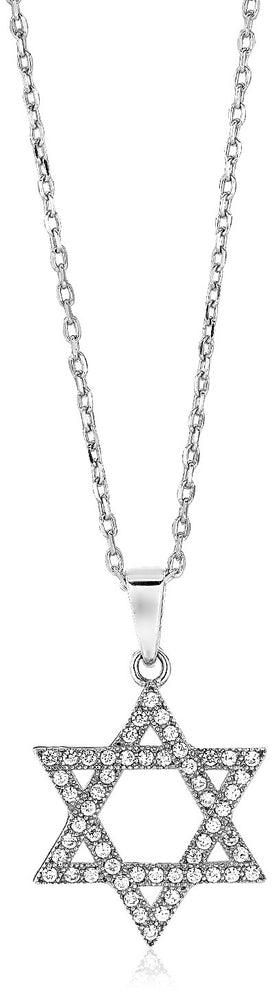 Sterling Silver Star of David Necklace with Cubic Zirconias-rx20356-18