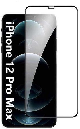 لاصقة حماية للشاشة من الزجاج المقوى بتغطية كاملة لهاتف أبل آيفون 12 برو ماكس أسود