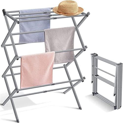 Expandable Clothes Drying Stand, Foldable Clothes Drying Rack for Air Drying Clothing, Space-Saving Clothes Dryer Laundry Rack, Stainless Steel Laundry Drying Stand for Indoor, Outdoor (3Tier-White)