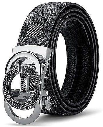 Goodern 125cm Mens Belt,Men's PU Leather Belt Classic Work Business Dress Belt Fashion Mens Dress Belt with Automatic Buckle,Men's Casual Jeans Belts Pants Belts with Easier Adjustable Buckle-Silver
