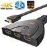 4K HDMI Switcher/HDMI Splitter,3 Port Switch With Pigtail HDMI Cable,Supports 4K, Full HD 1080p, 3D,For HDTV,PC,Projector,PS3,Xbox,STB,Blu-ray DVD Players,4k TV Etc.